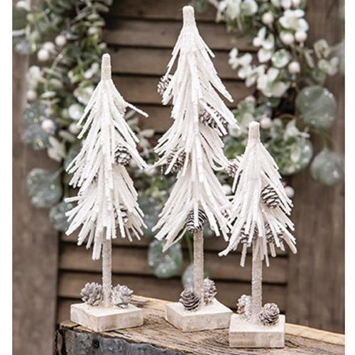 White Glittered Pinecone Tree 10" (Pack of 4)