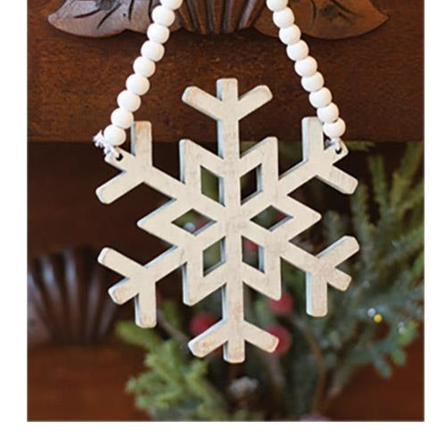 Distressed Wooden Snowflake Beaded Ornament (Pack of 4)
