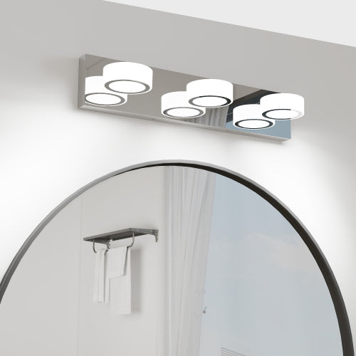 LED Vanity Light Fixture | 3/4/5/6/7-Light Chrome Bathroom Wall Sconce with 360° Rotatable Heads & Frosted Acrylic Shade — Dimmable, 36W