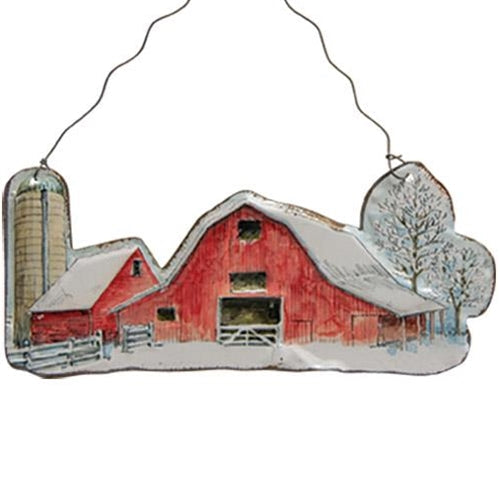 Winter Farm Scene Ornament (Pack of 4)
