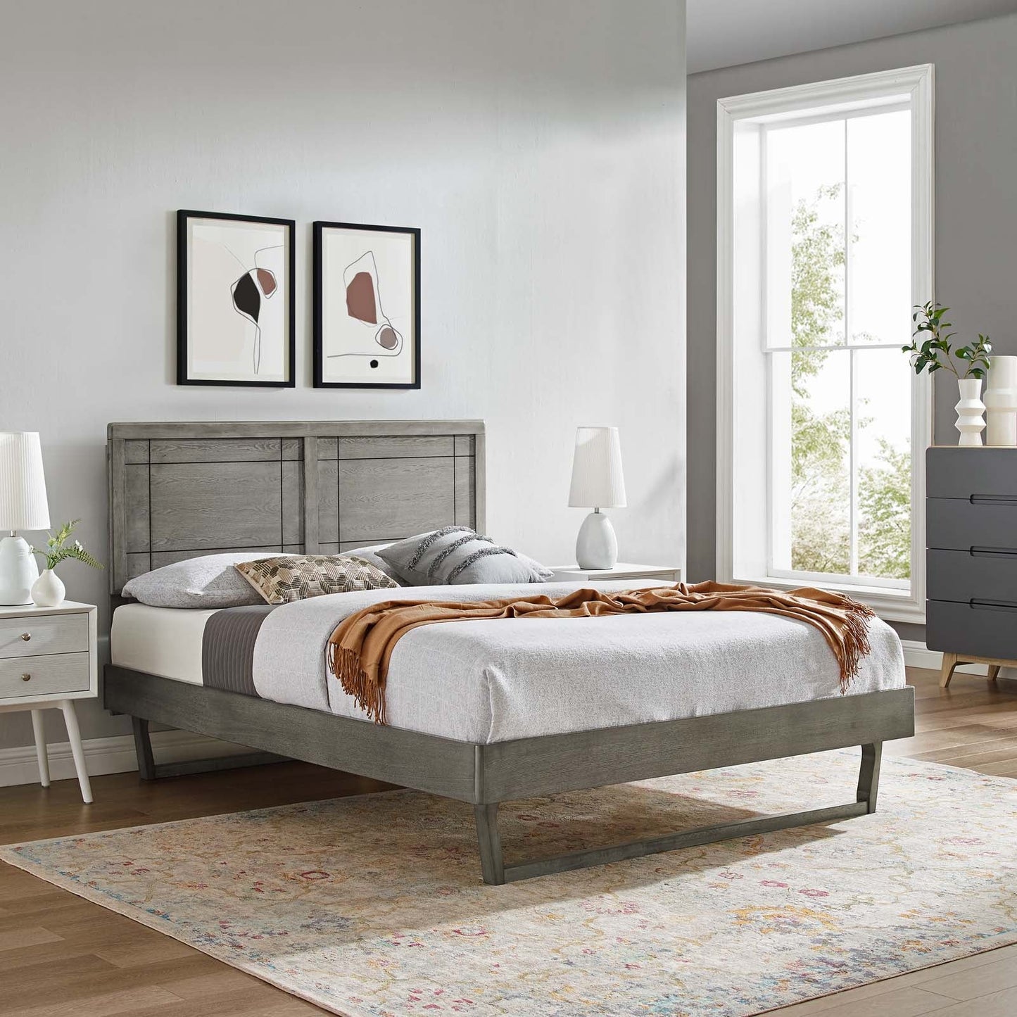 Marlee Wood Queen Platform Bed With Angular Frame by Modway