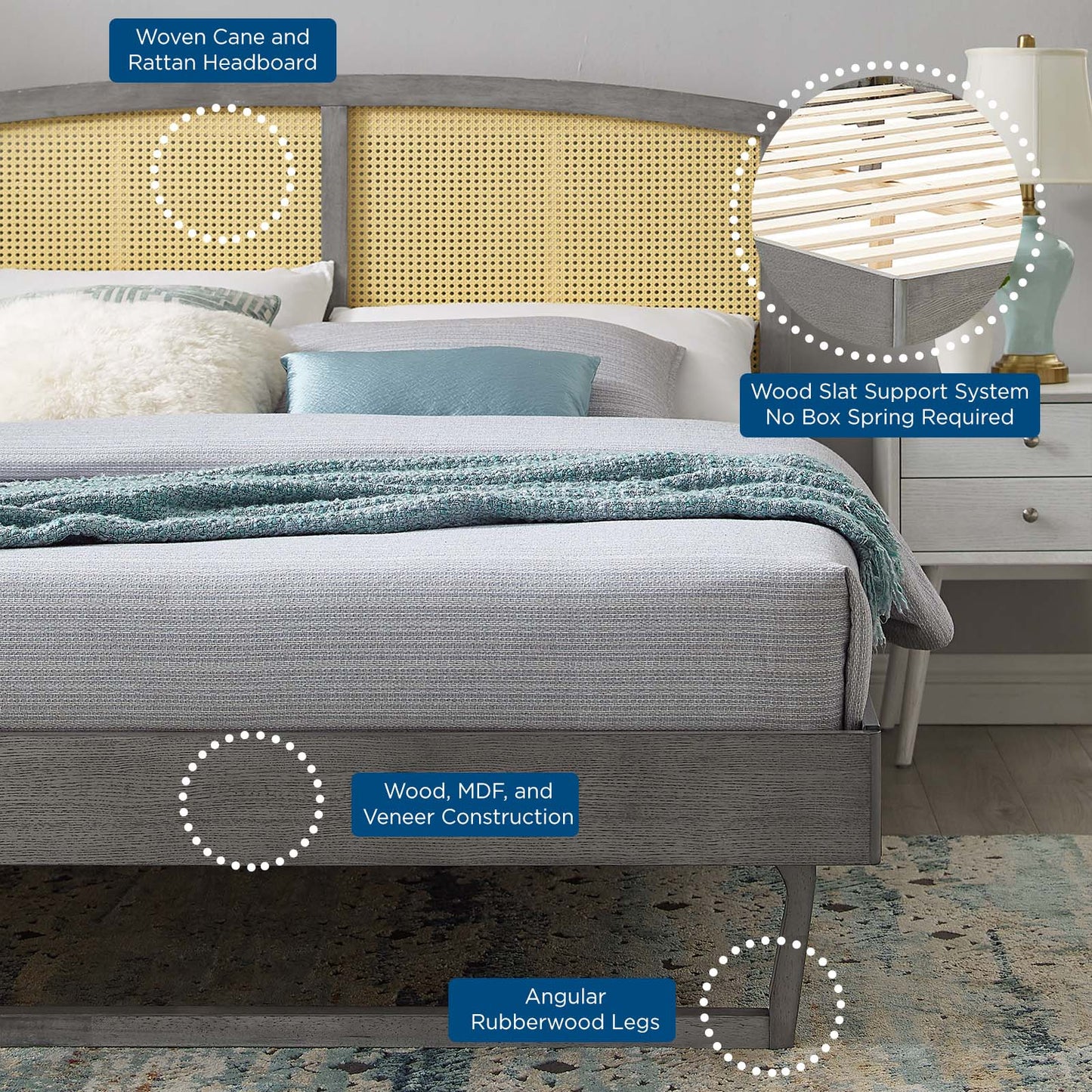 Sierra Cane and Wood Full Platform Bed With Angular Legs by Modway