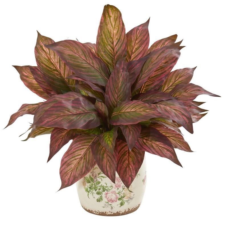 21" Musa Artificial Plant in Floral Print Vase