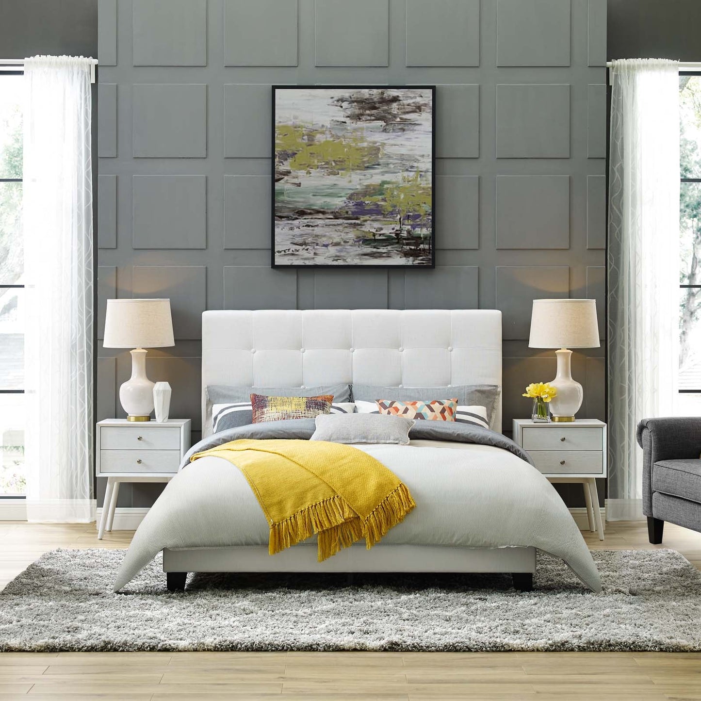 Melanie Tufted Button Upholstered Fabric King Platform Bed by Modway
