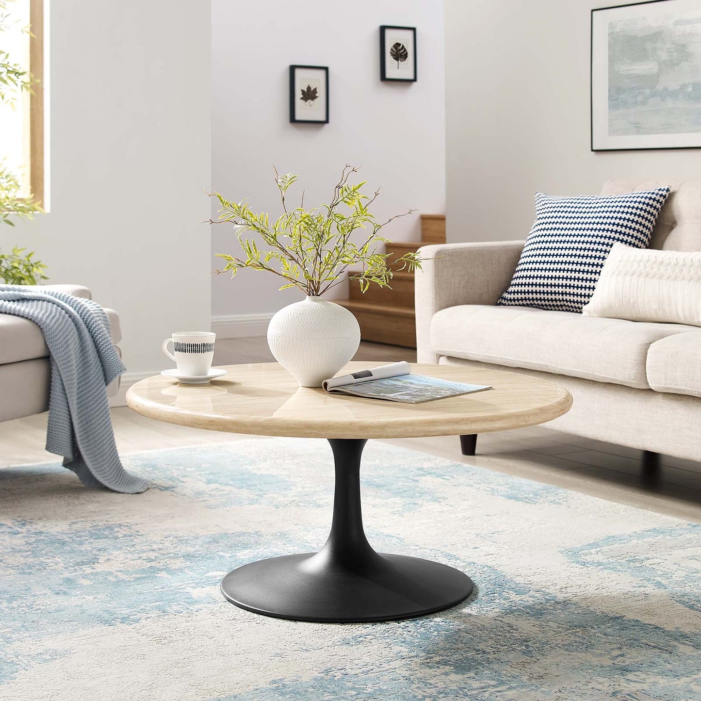 Lippa 36" Round Faux Travertine Coffee Table by Modway