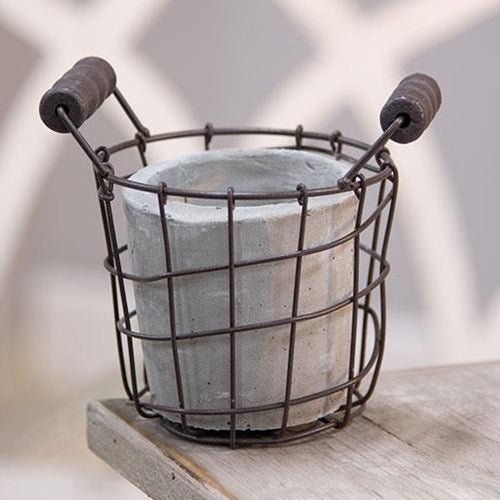 Cement Pot with Metal Holder (Pack of 4)