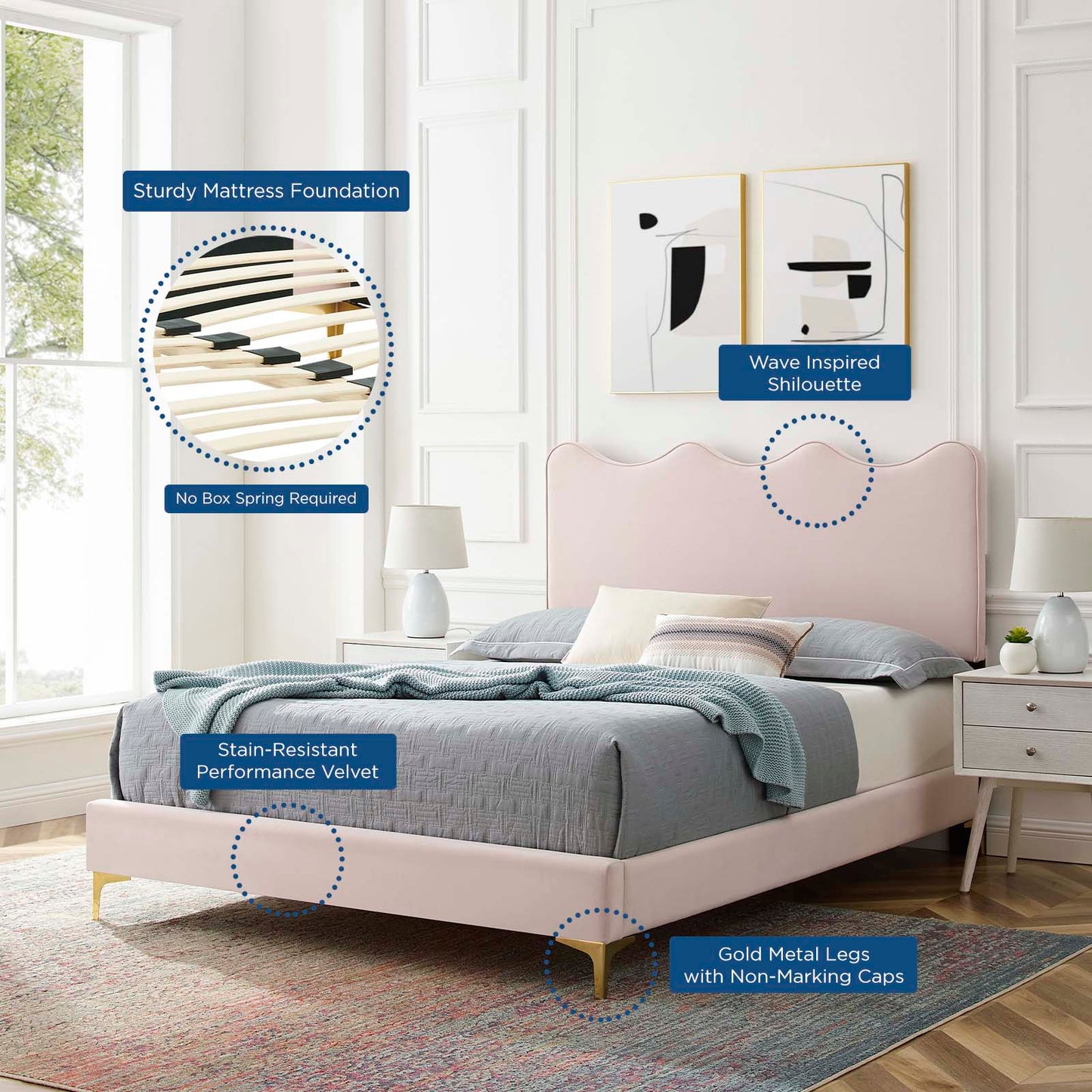 Current Performance Velvet Twin Platform Bed by Modway