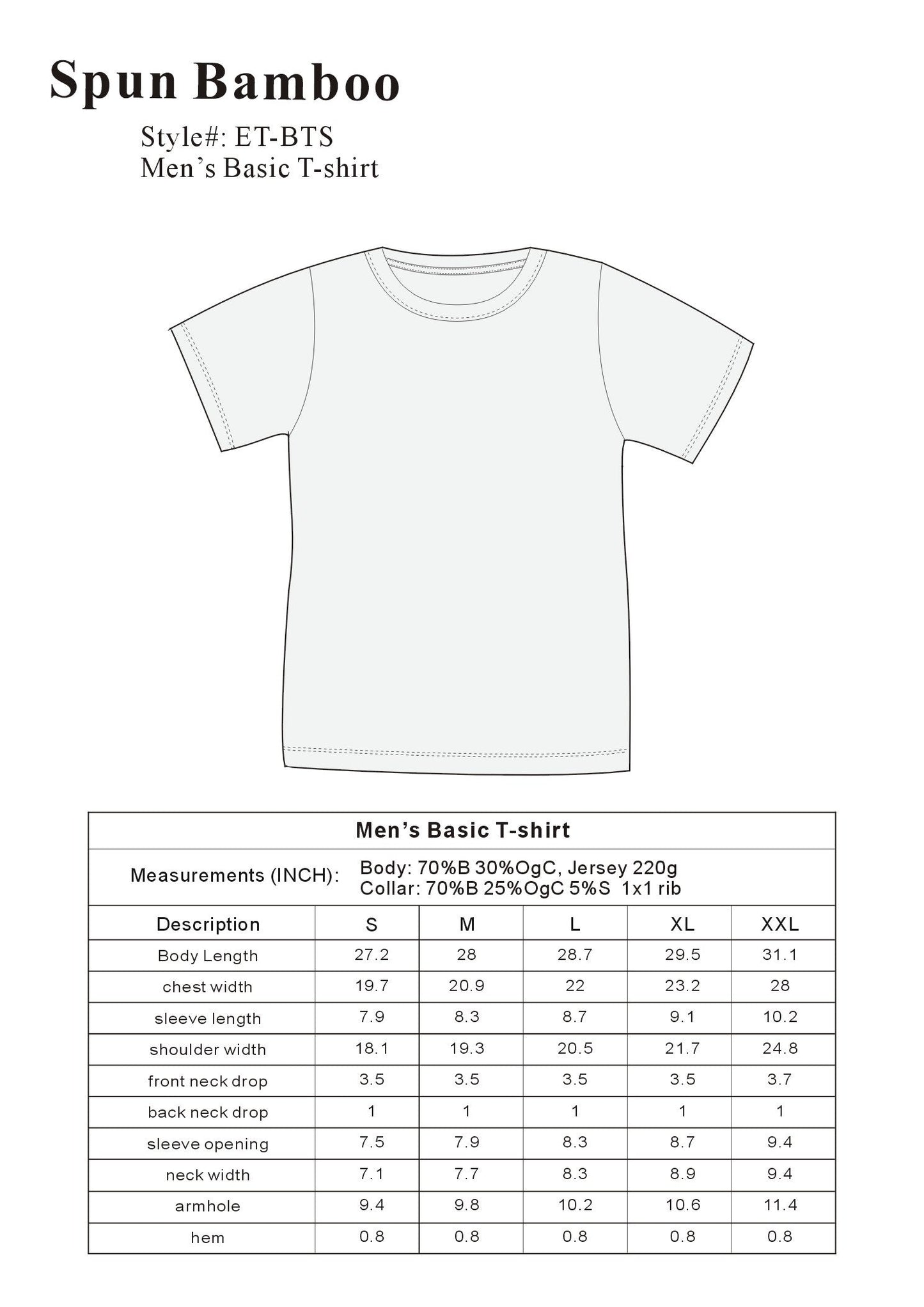 Clearance Men's Bamboo Short Sleeve T-Shirt - Classic Cut