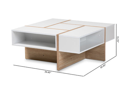 Baxton Studio Rasa Modern and Contemporary Two-Tone White and Oak Finished Wood Coffee Table