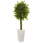5'Braided Ficus Artificial Tree in White Tower Planter UV Resistant (Indoor/Outdoor)