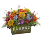 Mixed Floral Artificial Arrangement in Rectangular Wood Planter