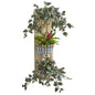 39" Bromeliad and Wandering Jew Artificial Plant in Three-Tiered Wall Decor Planter