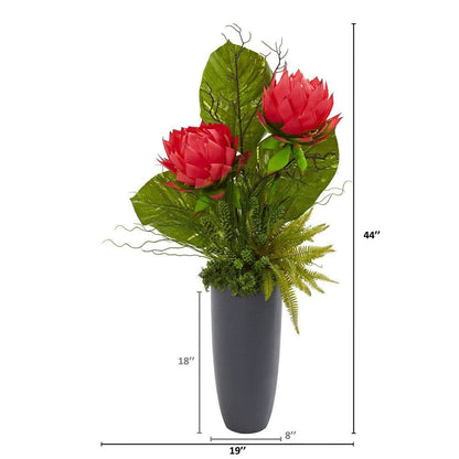 44" Musella, Succulent and Grass Artificial Plant in Gray Planter