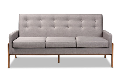 Baxton Studio Perris Mid-Century Modern Light Grey Fabric Upholstered Walnut Finished Wood Sofa