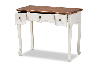 Baxton Studio Sophie Classic Traditional French Country White and Brown Finished Small 3-Drawer Wood Console Table