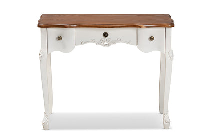 Baxton Studio Sophie Classic Traditional French Country White and Brown Finished Small 3-Drawer Wood Console Table