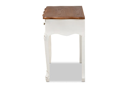 Baxton Studio Sophie Classic Traditional French Country White and Brown Finished Small 3-Drawer Wood Console Table