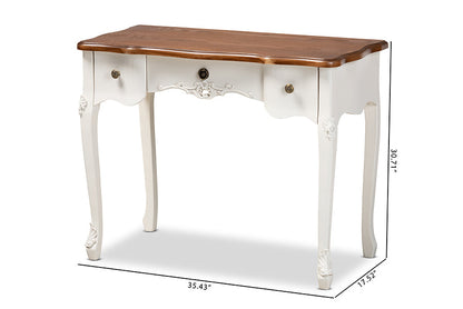 Baxton Studio Sophie Classic Traditional French Country White and Brown Finished Small 3-Drawer Wood Console Table