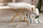 Baxton Studio Valle Glam and Luxe White Faux Fur Upholstered Gold Finished Metal Ottoman