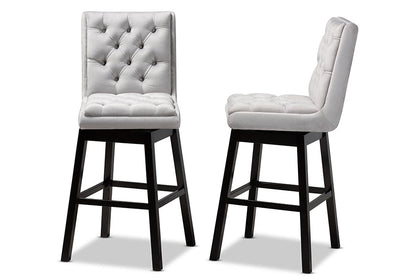 Baxton Studio Gregory Modern Transitional Light Grey Velvet Fabric Upholstered and Dark Brown Finished Wood 2-Piece Swivel Bar Stool Set Set