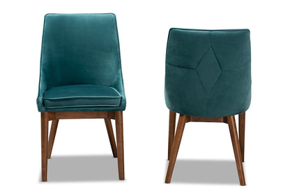 Baxton Studio Gilmore Modern and Contemporary Teal Velvet Fabric Upholstered and Walnut Brown Finished Wood 2-Piece Dining Chair Set Set