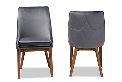 Baxton Studio Gilmore Modern and Contemporary Grey Velvet Fabric Upholstered and Walnut Brown Finished Wood 2-Piece Dining Chair Set Set