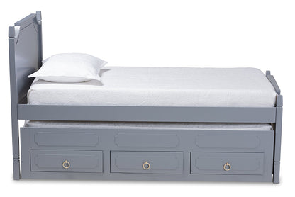Baxton Studio Mariana Traditional Transitional Grey Finished Wood Twin Size 3-Drawer Storage Bed with Pull-Out Trundle Bed