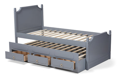 Baxton Studio Mariana Traditional Transitional Grey Finished Wood Twin Size 3-Drawer Storage Bed with Pull-Out Trundle Bed