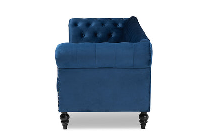 Baxton Studio Emma Traditional and Transitional Navy Blue Velvet Fabric Upholstered and Button Tufted Chesterfield Sofa
