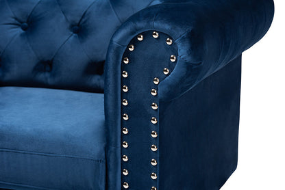 Baxton Studio Emma Traditional and Transitional Navy Blue Velvet Fabric Upholstered and Button Tufted Chesterfield Sofa