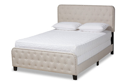 Baxton Studio Annalisa Modern Transitional Beige Fabric Upholstered Button Tufted Queen Size Panel Bed