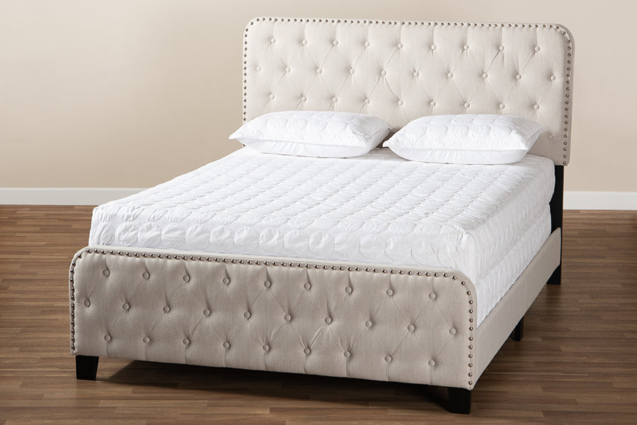 Baxton Studio Annalisa Modern Transitional Beige Fabric Upholstered Button Tufted Full Size Panel Bed