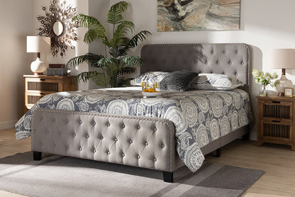 Baxton Studio Annalisa Modern Transitional Grey Fabric Upholstered Button Tufted Queen Size Panel Bed