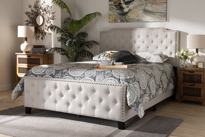 Baxton Studio Marion Modern Transitional Beige Fabric Upholstered Button Tufted Full Size Panel Bed