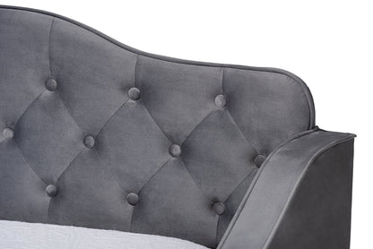 Baxton Studio Freda Traditional and Transitional Grey Velvet Fabric Upholstered and Button Tufted Twin Size Daybed with Trundle