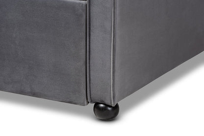 Baxton Studio Freda Traditional and Transitional Grey Velvet Fabric Upholstered and Button Tufted Twin Size Daybed with Trundle
