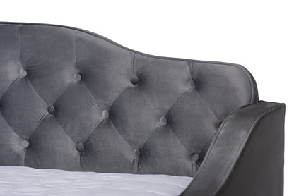Baxton Studio Freda Transitional and Contemporary Grey Velvet Fabric Upholstered and Button Tufted Full Size Daybed with Trundle