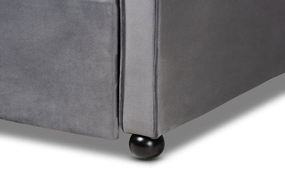 Baxton Studio Freda Transitional and Contemporary Grey Velvet Fabric Upholstered and Button Tufted Full Size Daybed with Trundle