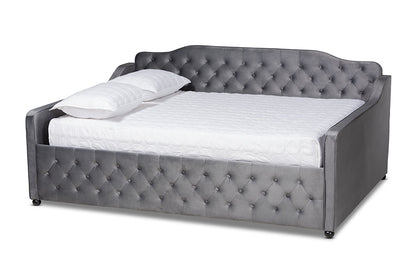 Baxton Studio Freda Transitional and Contemporary Grey Velvet Fabric Upholstered and Button Tufted Full Size Daybed