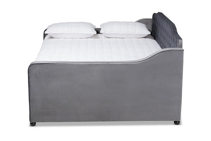 Baxton Studio Freda Transitional and Contemporary Grey Velvet Fabric Upholstered and Button Tufted Full Size Daybed