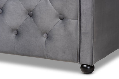 Baxton Studio Freda Transitional and Contemporary Grey Velvet Fabric Upholstered and Button Tufted Full Size Daybed