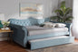 Baxton Studio Abbie Traditional and Transitional Light Blue Velvet Fabric Upholstered and Crystal Tufted Queen Size Daybed with Trundle
