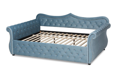 Baxton Studio Abbie Traditional and Transitional Light Blue Velvet Fabric Upholstered and Crystal Tufted Full Size Daybed