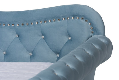 Baxton Studio Abbie Traditional and Transitional Light Blue Velvet Fabric Upholstered and Crystal Tufted Queen Size Daybed