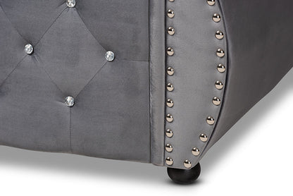 Baxton Studio Abbie Traditional and Transitional Grey Velvet Fabric Upholstered and Crystal Tufted Full Size Daybed