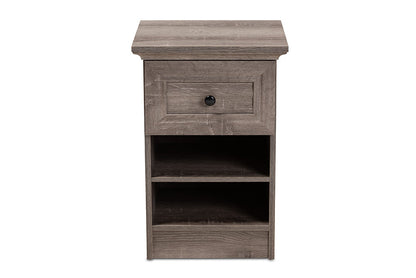 Baxton Studio Dara Traditional Transitional Grey Brown Oak Finished 1-Drawer Wood Nightstand