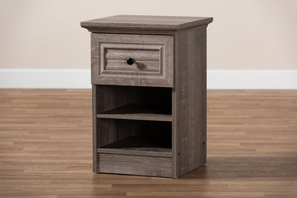 Baxton Studio Dara Traditional Transitional Grey Brown Oak Finished 1-Drawer Wood Nightstand