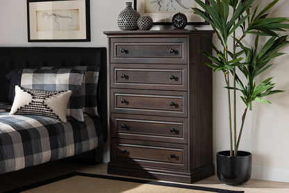 Baxton Studio Nolan Traditional Transitional Hazel Walnut Brown Finished 5-Drawer Wood Chest