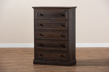 Baxton Studio Nolan Traditional Transitional Hazel Walnut Brown Finished 5-Drawer Wood Chest