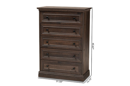 Baxton Studio Nolan Traditional Transitional Hazel Walnut Brown Finished 5-Drawer Wood Chest